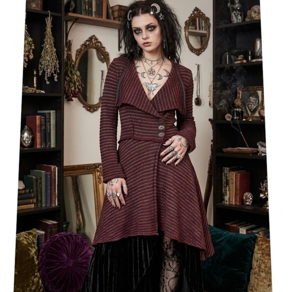 Free People Sweaters - FREE PEOPLE Striped Whimsy Goth Wrap Sweater Cardigan XS S Red Gray Fairy Core
